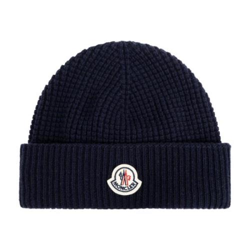 Wollen muts met logo Moncler , Blue , Heren