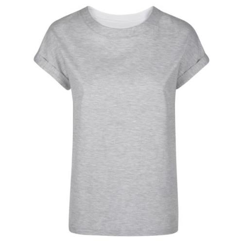 Katoen en Leren Ronde Hals T-Shirt Eleventy , Gray , Dames