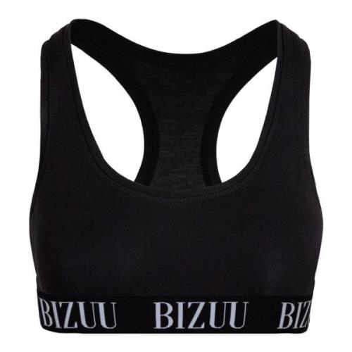 Zwarte Crop Top Bh met Merk Elastiek Bizuu , Black , Dames