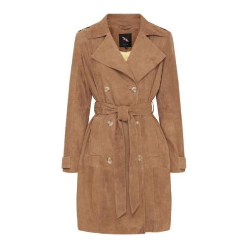 Klassieke Trenchcoat Suede Skind Kameel Btfcph , Brown , Dames