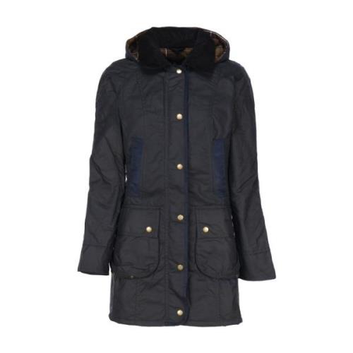 Marine Gewaxte Jas met Corduroy Kraag Barbour , Blue , Dames