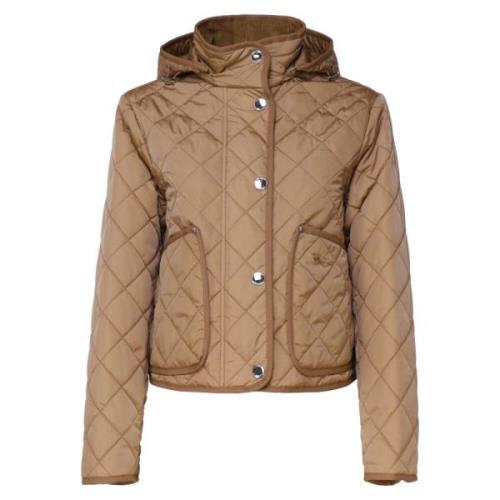 Gewatteerde Beige Jas met Hoge Kraag Burberry , Beige , Dames