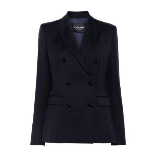 Blauwe Wollen Jas Peak Revers Dondup , Blue , Dames