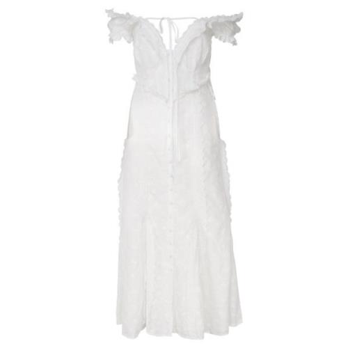 Witte Daisy Drop Schouder Midi Jurk For Love & Lemons , White , Dames