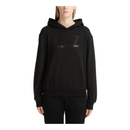 Effen Logo Rhinestone Hoodie Emporio Armani EA7 , Black , Dames