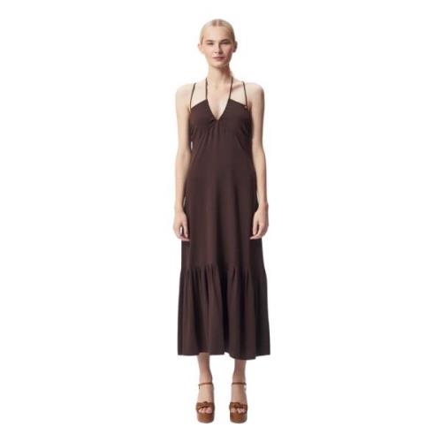 Mouwloze Maxi Jurk met Ruche Bizuu , Brown , Dames