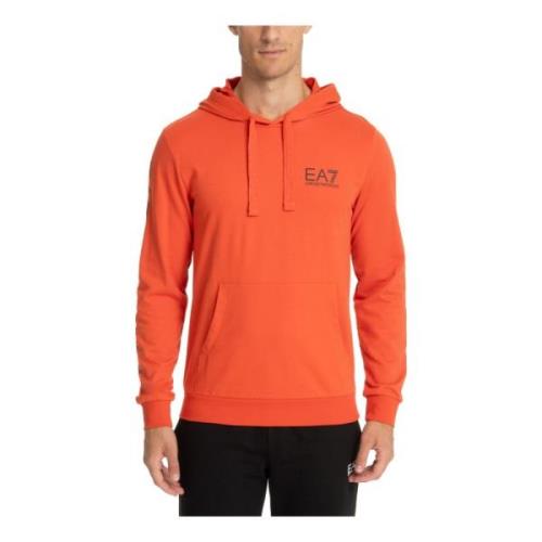 Trekkoord Patroon Logo Zak Hoodie Emporio Armani EA7 , Orange , Heren