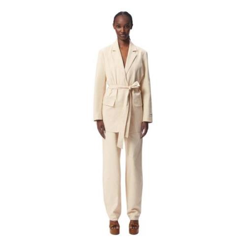 Canvas Oversized Blazer met Snap Sluiting Bizuu , Beige , Dames