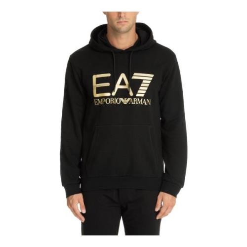 Trekkoord Patroon Logo Zak Hoodie Emporio Armani EA7 , Black , Heren