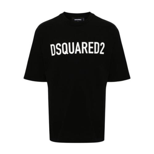 Zwart Logo Print Jersey T-shirt Dsquared2 , Black , Heren