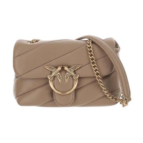 Love Birds Leren Tas met Kettingriem Pinko , Beige , Dames