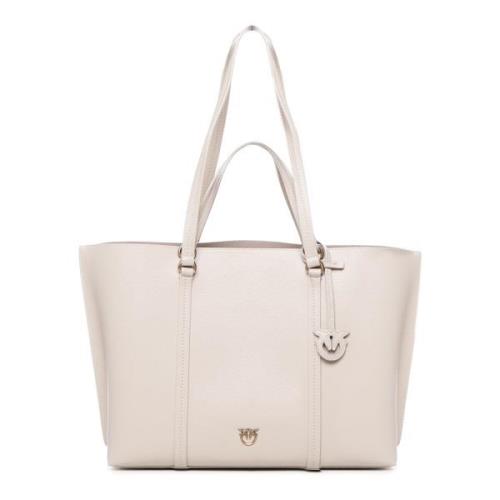 Crème leren shopper tas met bedel Pinko , Beige , Dames