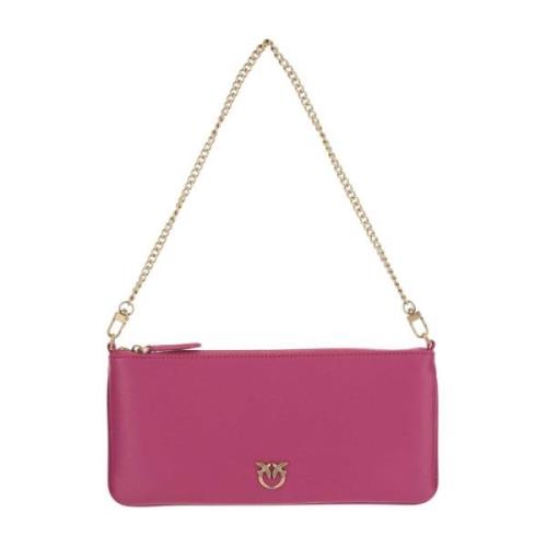 Leren Clutch met Kettinghandvat Pinko , Pink , Dames