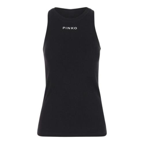 Stretch Katoen Crew Neck Mouwloze Top Pinko , Black , Dames