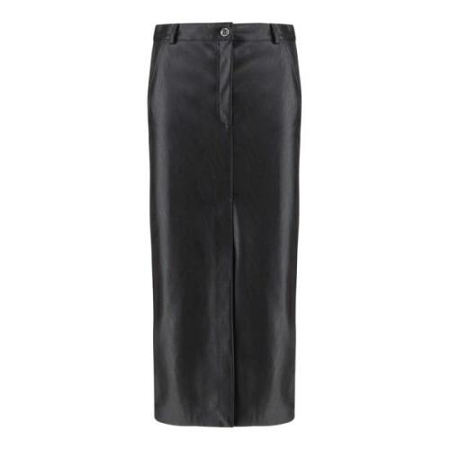 Zwarte leren-look rok met split aan de voorkant Pinko , Black , Dames