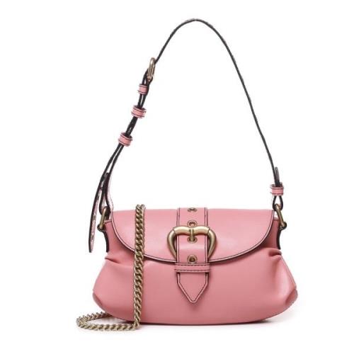 Leren tas met hartvormige roller in perzik Pinko , Pink , Dames