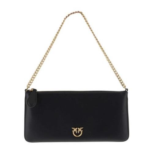 Leren Clutch met Kettinghandvat Pinko , Black , Dames