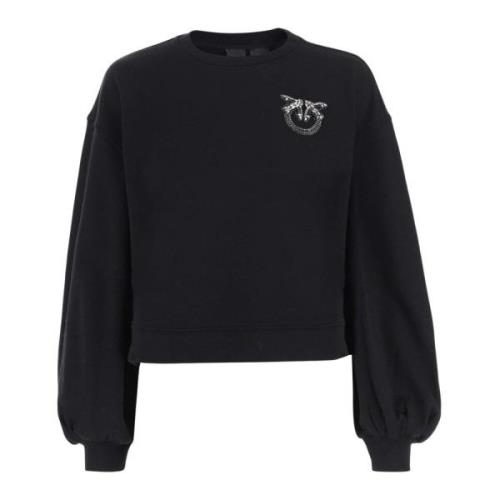 Katoenen Crew Neck Puff Sleeve Sweatshirt Pinko , Black , Dames