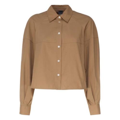 Katoenen knoopshirt Italiaanse kraag Pinko , Brown , Dames