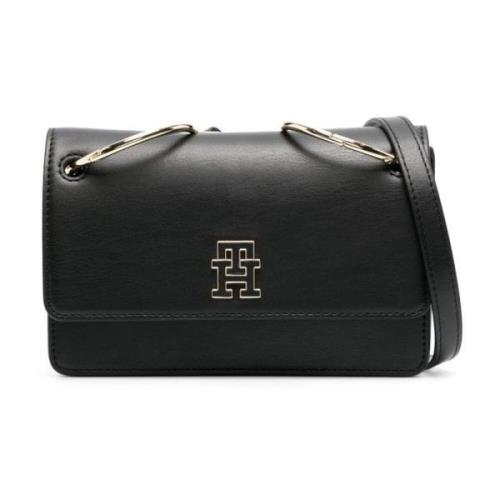 Zwarte Schoudertas van Kunstleer Tommy Hilfiger , Black , Dames