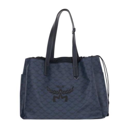 Leren Tote Tas met Trekkoordsluiting MCM , Blue , Dames