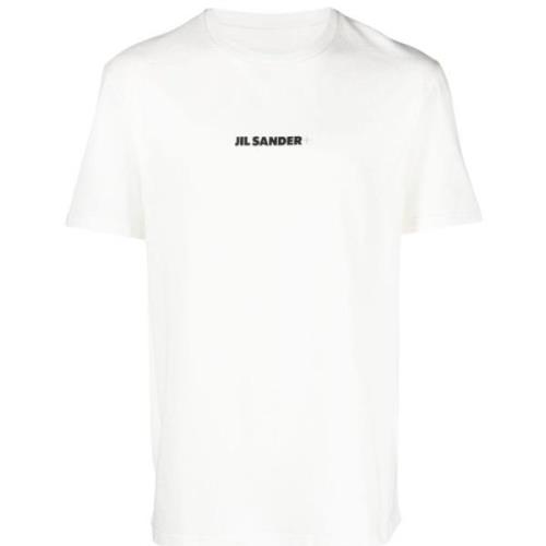 Wit Logo Print T-Shirt Jil Sander , White , Heren