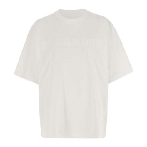 Katoenen T-shirt met Reliëf Logo Jil Sander , White , Dames