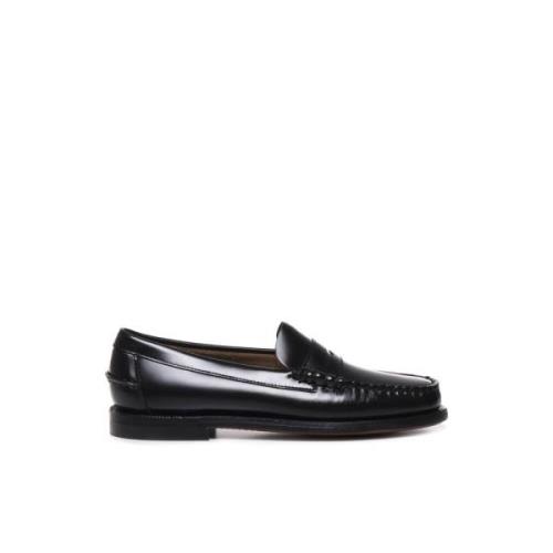 Zwarte Leren Instap Platte Schoenen Sebago , Black , Dames