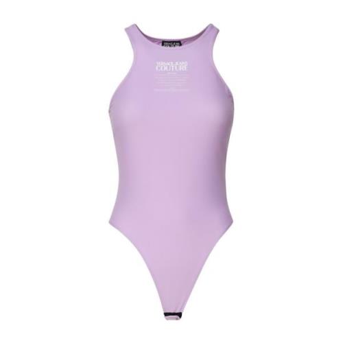 Lila Halternek Bodysuit met Logo Versace Jeans Couture , Purple , Dame...