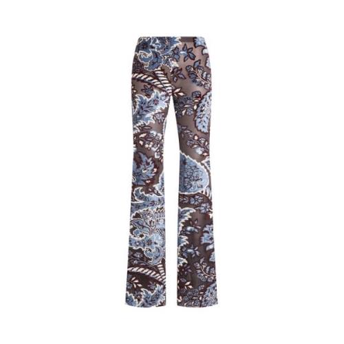 Blauwe Bloemen Paisley Fluweel Broek Etro , Multicolor , Dames