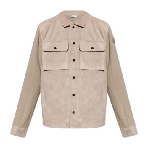 Cardigan met suède voorkant Moncler , Beige , Heren