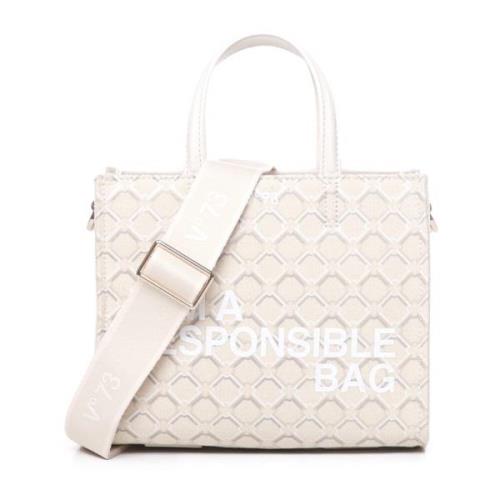 Geometrische Print Eco-Vriendelijke Tas met Rits V73 , White , Dames