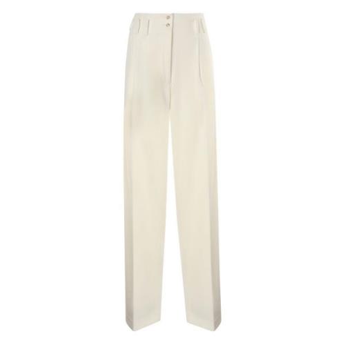 Witte Crêpe Broek Hoge Taille Rechte Snit Genny , White , Dames