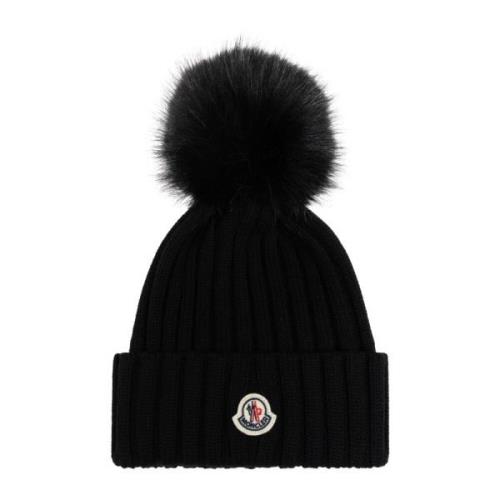 Wollen muts met pompon Moncler , Black , Dames