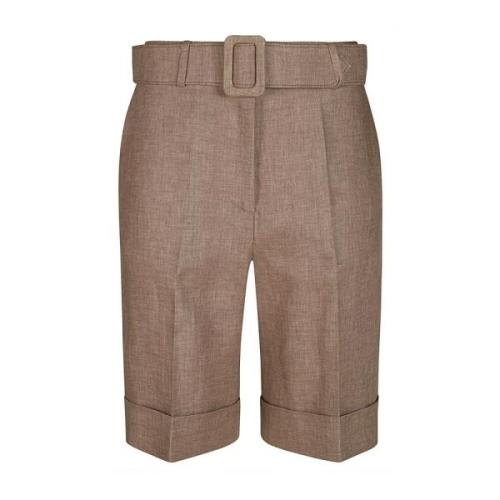 Linnen Bermuda Shorts met Riem Eleventy , Brown , Dames