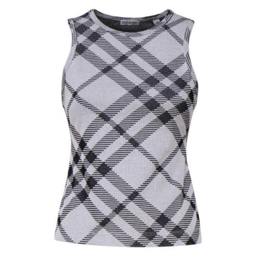 Vintage Check Print Mouwloze Top Grijs Burberry , Gray , Dames