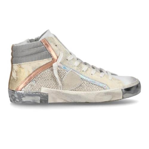 Witte Leren Sneakers met Pailletten Philippe Model , Multicolor , Dame...