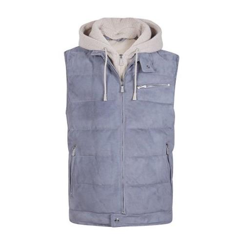 Biker Suede Cashmere Gilet Eleventy , Blue , Heren