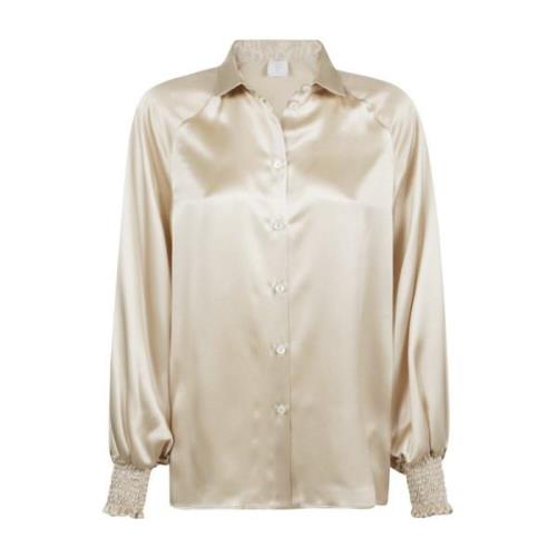 Zijden Smock Lange Mouw Shirt Eleventy , Beige , Dames