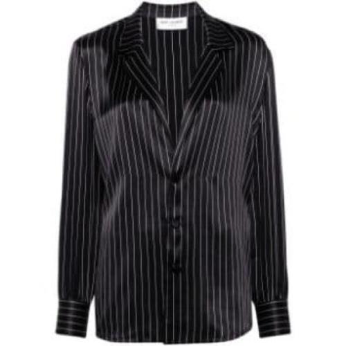 Zijden Gestreepte Blouse Saint Laurent , Black , Dames