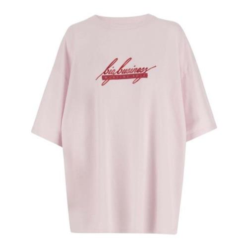 Katoenen T-shirt Crew Neck Logo Print Martine Rose , Pink , Heren