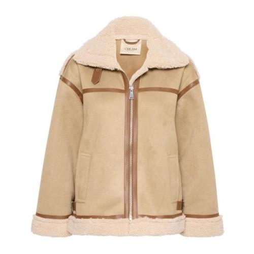 Aviator Jacket met pluche randen en zijzakken Cream , Beige , Dames