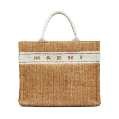 Bruine Raffia East/West Tote Tas Marni , Brown , Dames