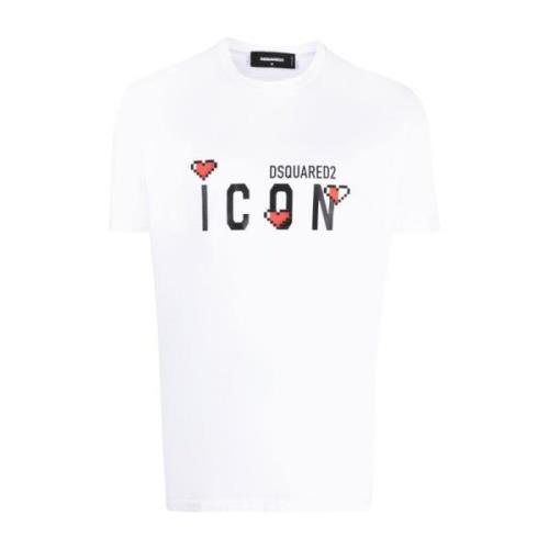 Icon Logo Print Katoenen T-Shirt Dsquared2 , White , Heren