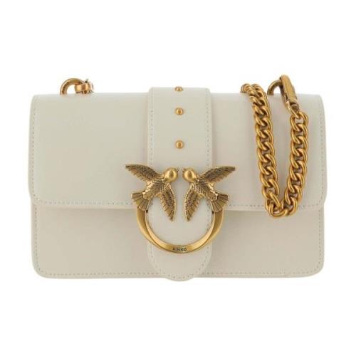 Leren Love Birds Tas met Diamond Cut Gesp Pinko , White , Dames