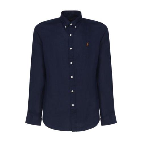 Blauwe Linnen Button-Down Shirt Ralph Lauren , Blue , Heren