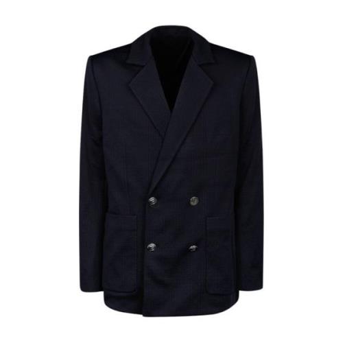 Navy Blue Mini Monogram Blazer Balmain , Blue , Heren