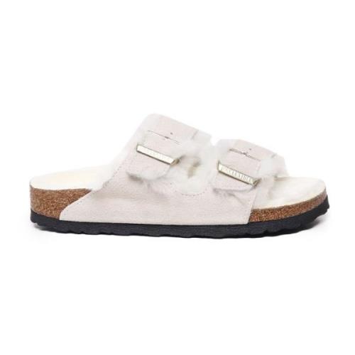 Shearling Straps Sandalen in Antiek Wit Birkenstock , White , Dames