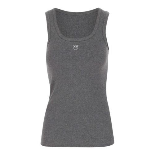 Mouwloze katoenen top met logo Pinko , Gray , Dames