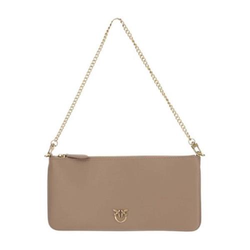 Leren Clutch met Kettinghandvat Pinko , Beige , Dames